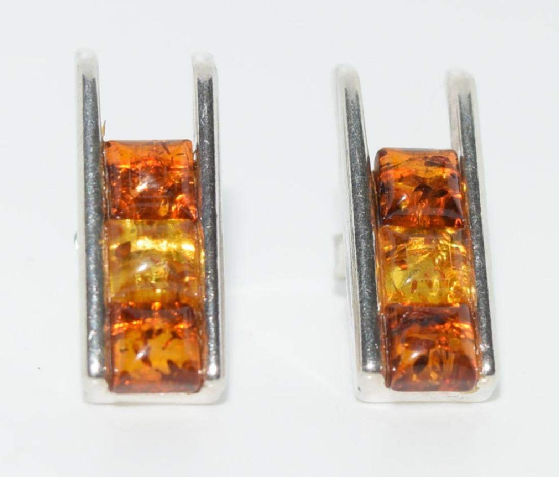 Vintage Tri-Color Amber Necklace & Square Cut Amber Earrings - Shop Thrifty Treasures