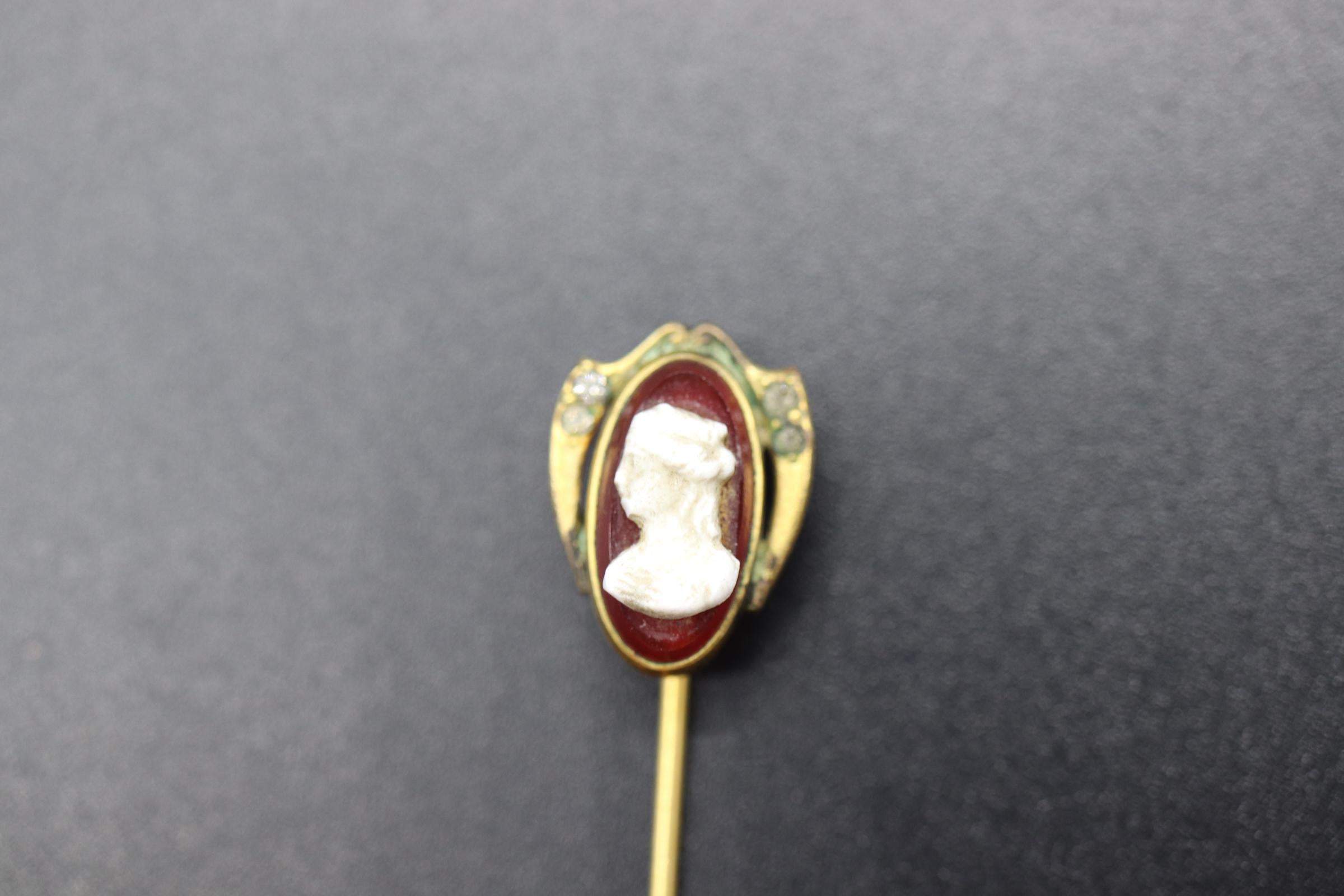 Antique Golden Shield Cameo Stick Pin - Shop Thrifty Treasures