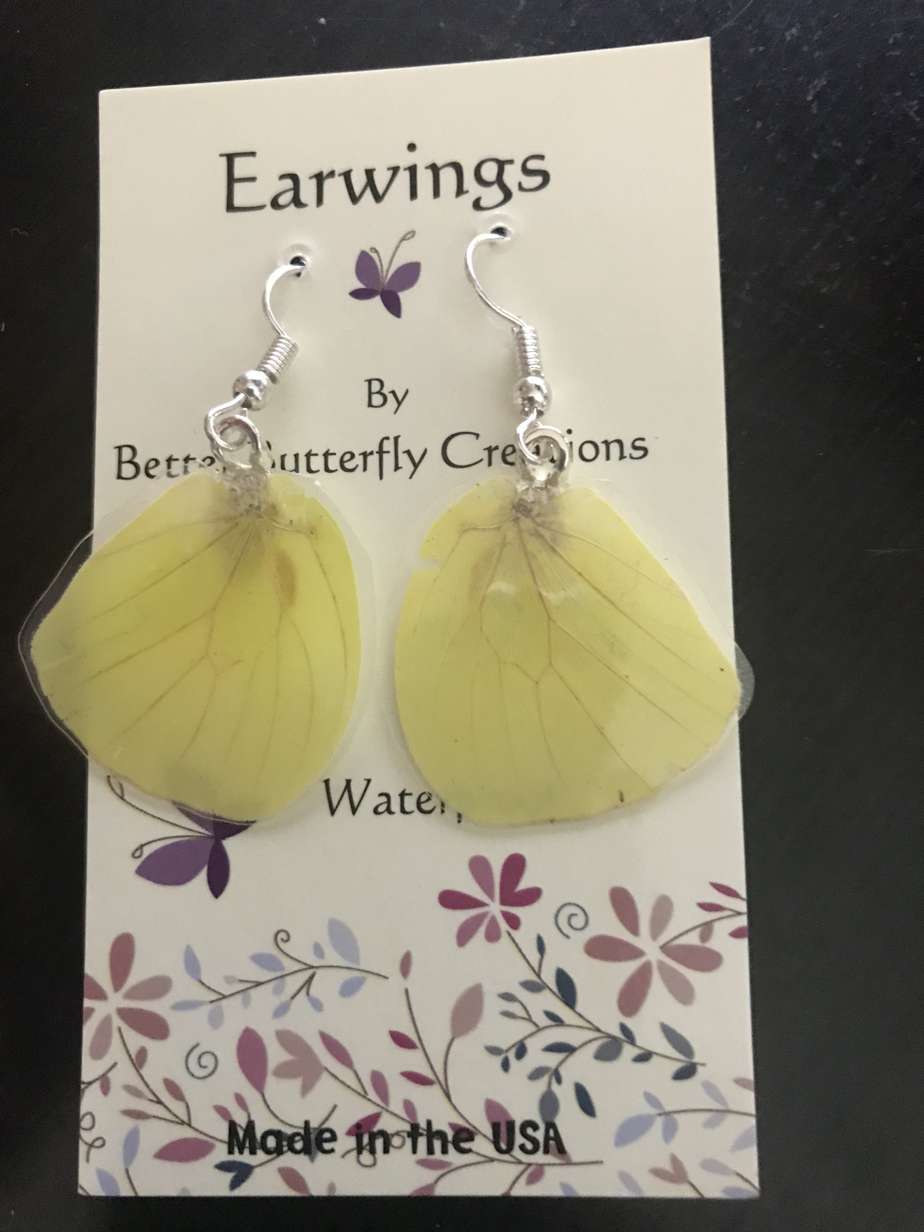 Cloudless Sulphur Butterfly Wing Earrings - Shop Thrifty Treasures
