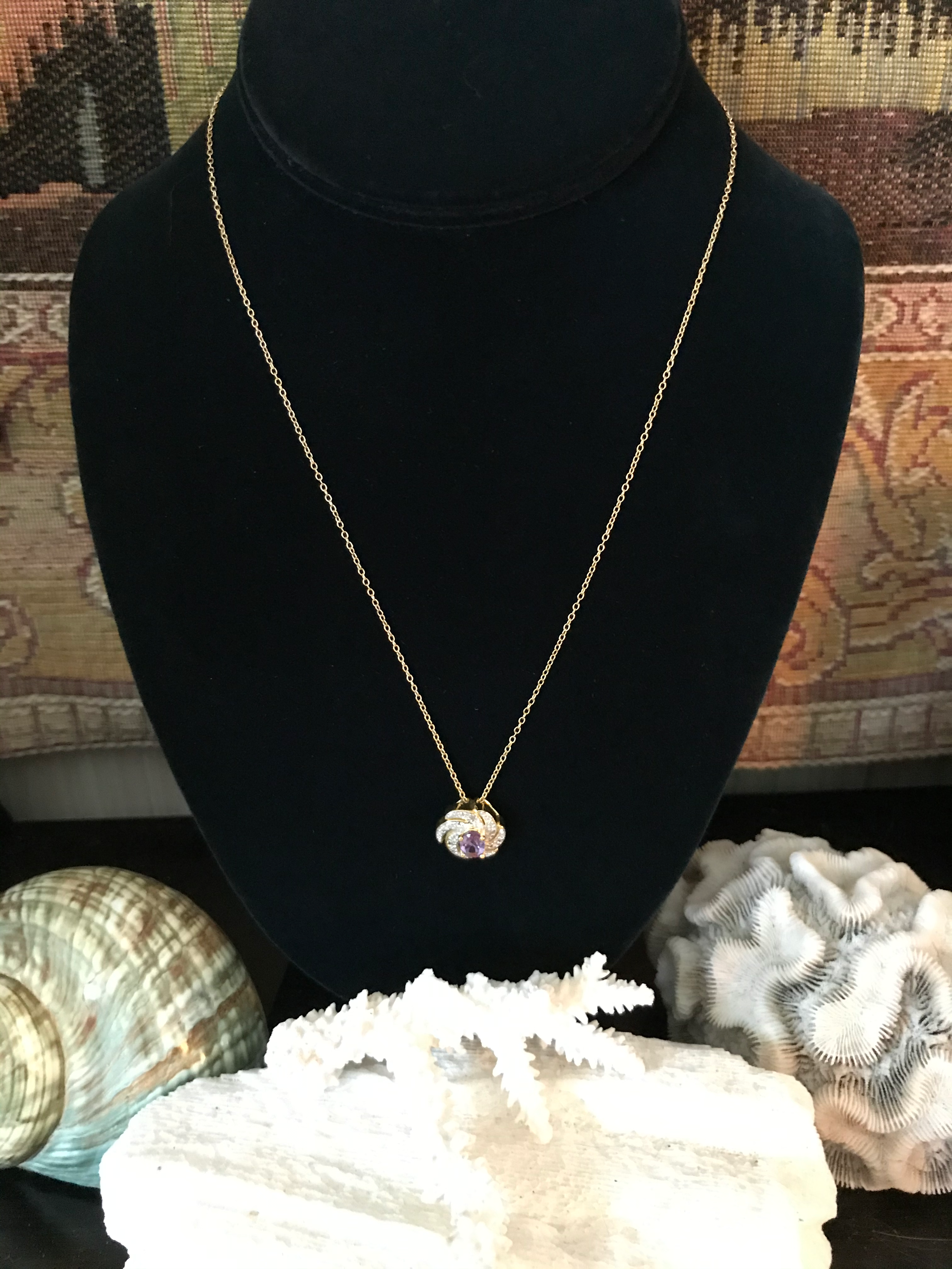 Diamond & Amethyst Pendant with 18" Chain - Shop Thrifty Treasures