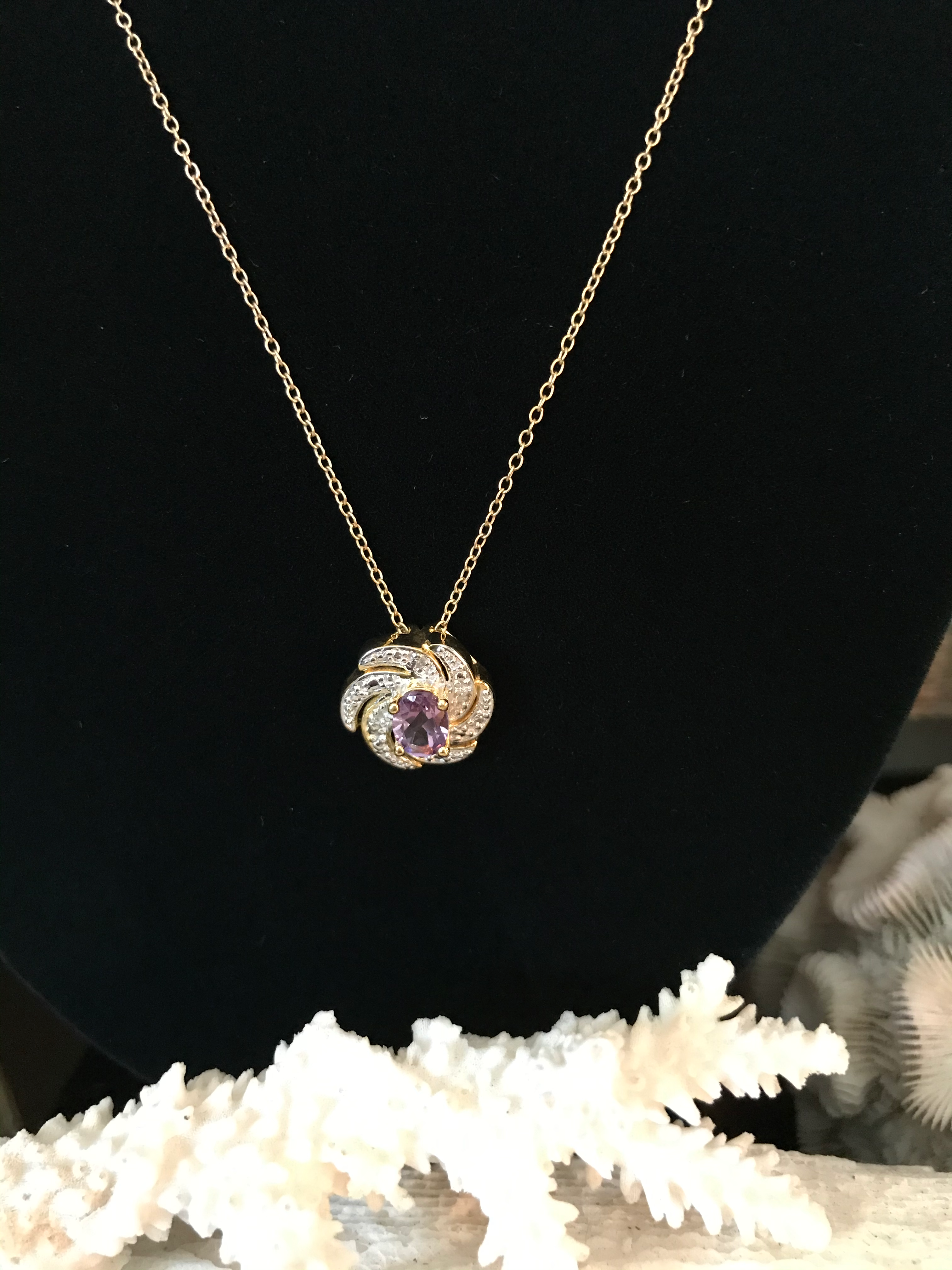 Diamond & Amethyst Pendant with 18" Chain - Shop Thrifty Treasures
