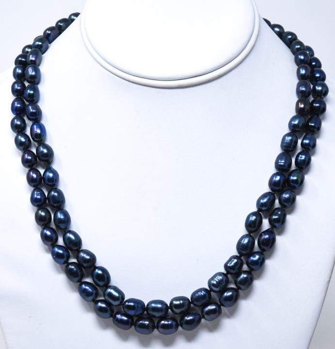 Double Strand Black Baroque Pearl Necklace and Matching Bracelet - Shop Thrifty Treasures