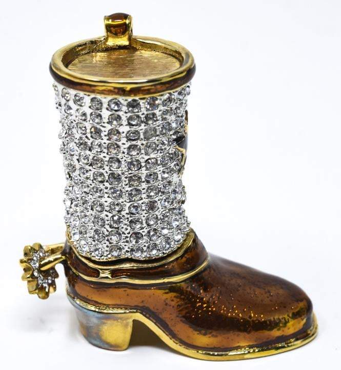 Enamel & Rhinestone Cowboy Boot in Decorative Box - Shop Thrifty Treasures
