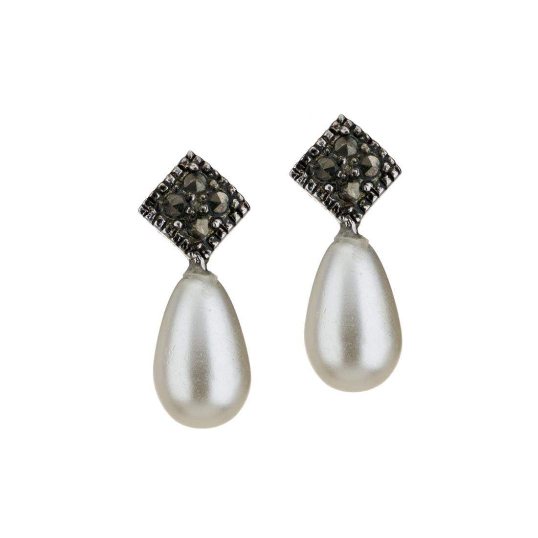Freshwater Pearl & Marcasite Drop Earrings - Shop Thrifty Treasures