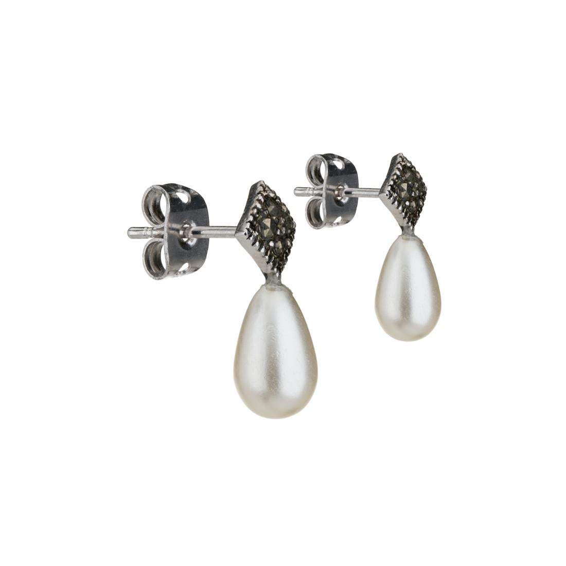 Freshwater Pearl & Marcasite Drop Earrings - Shop Thrifty Treasures
