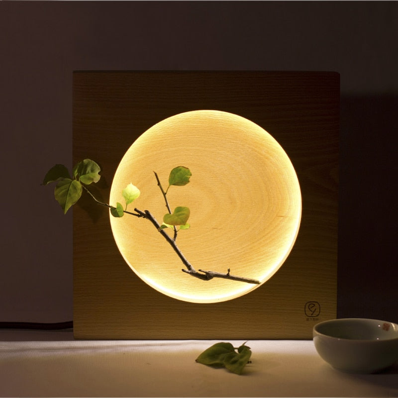 Modern Japanese Full Moon Bedside Light made with Natural Bamboo