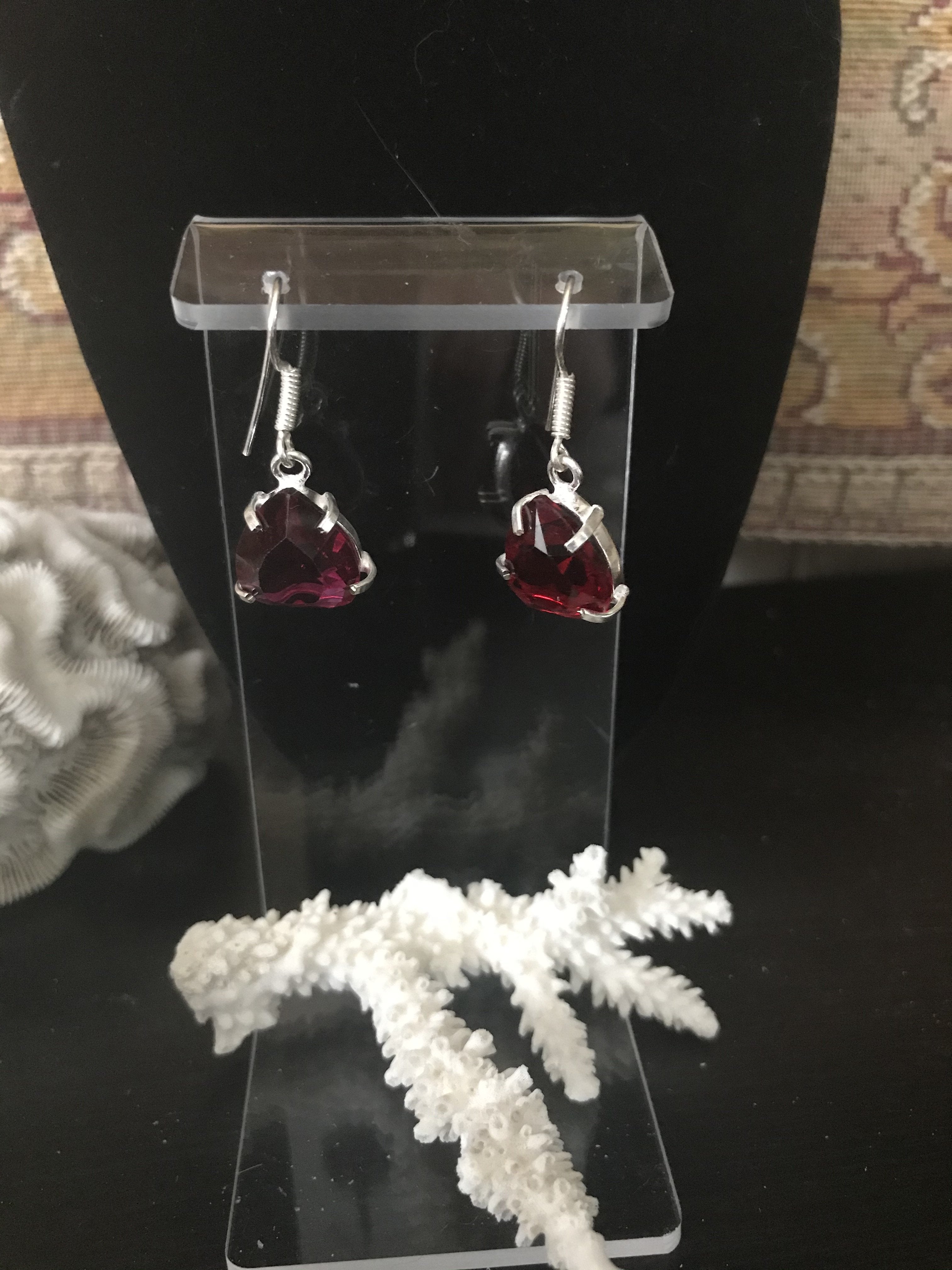 Sparkling Red Garnet Quartz Gemstone Earrings 1.5" - Shop Thrifty Treasures