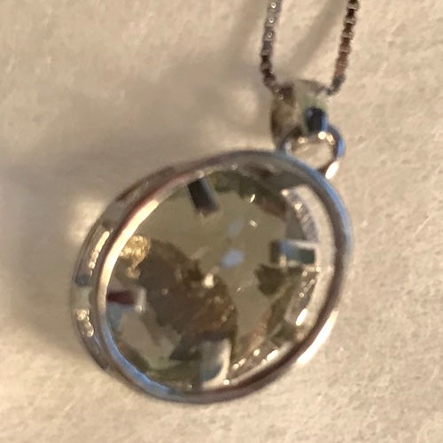 Rare Natural Green Amethyst & Diamond Crescent Moon Necklace
