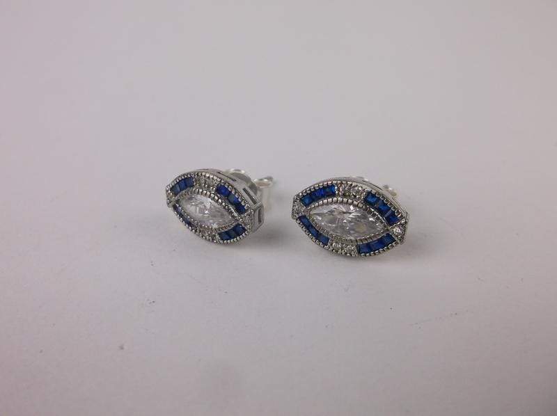 Elegant Sterling Silver Dark Blue Aquamarine Stud Earrings - Shop Thrifty Treasures