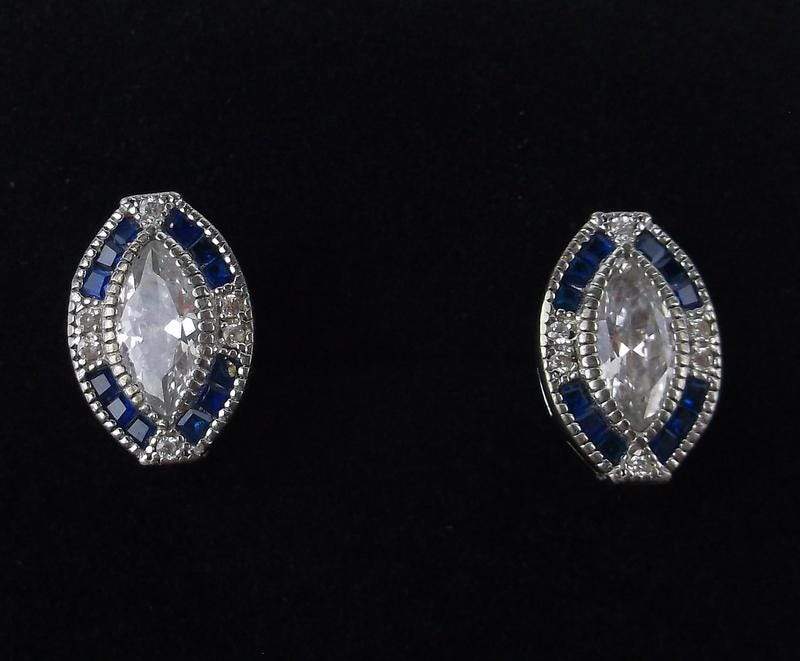 Elegant Sterling Silver Dark Blue Aquamarine Stud Earrings - Shop Thrifty Treasures