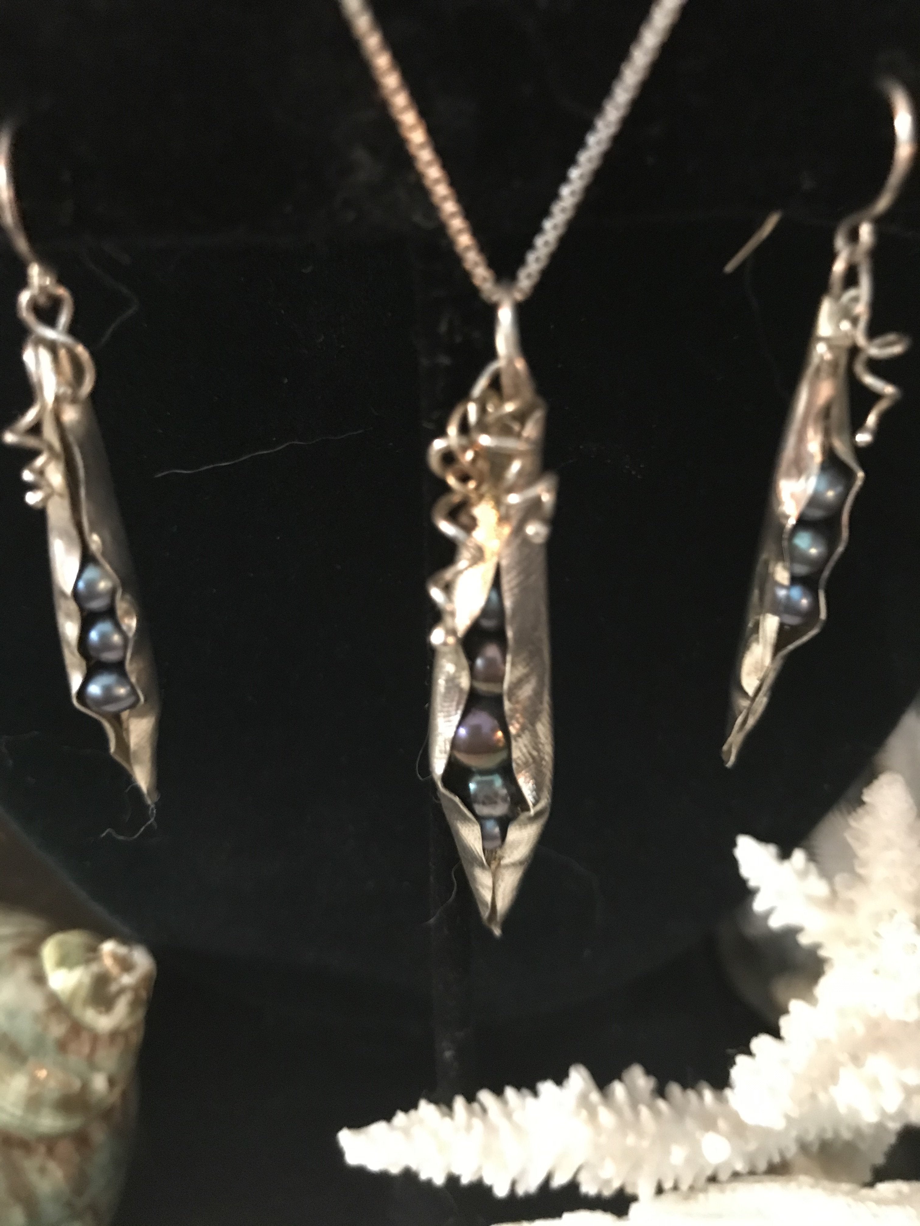 Handcrafted Artisan Pearls in a Pod Sterling Necklace and Earrings Set - Shop Thrifty Treasures