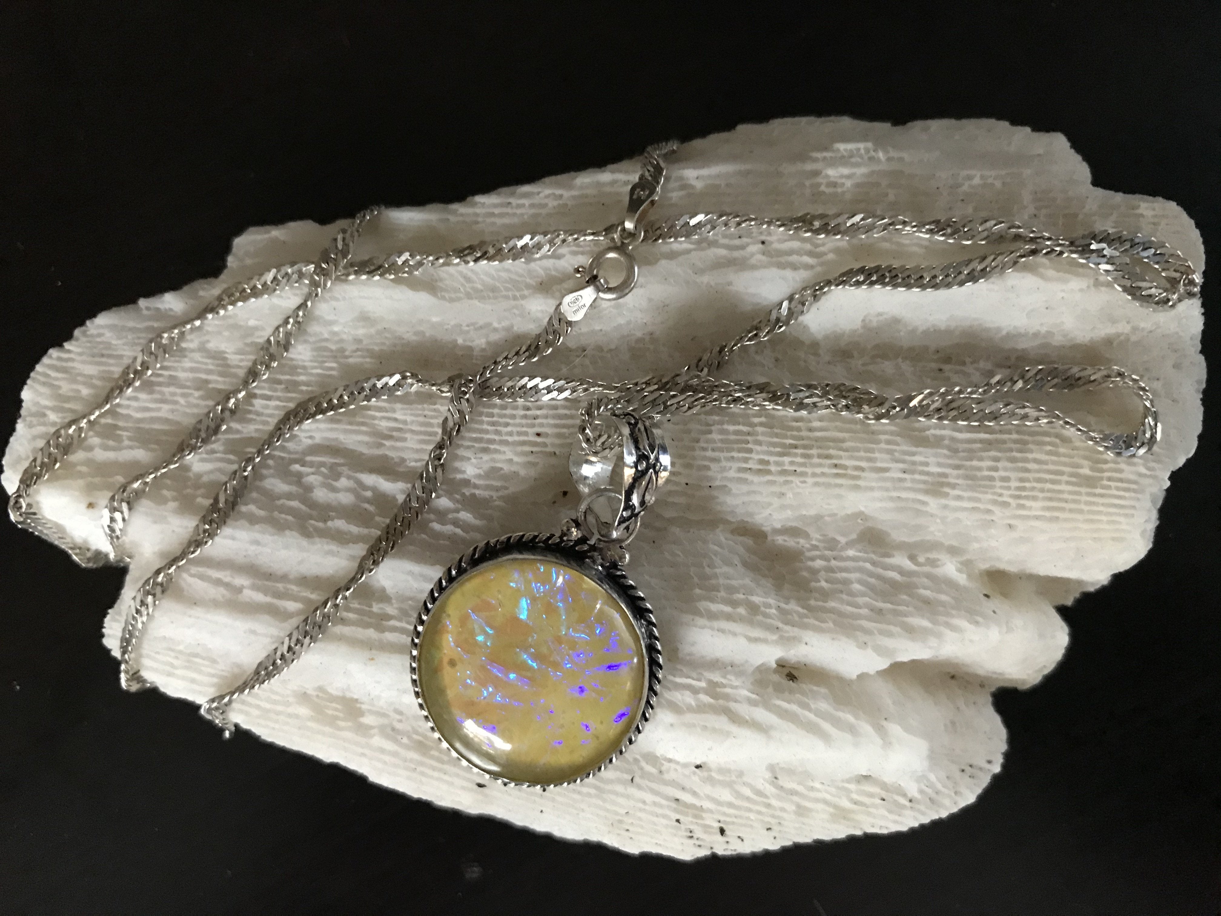 Opal Round Pendant with 30" Milor Italy 925 Sterling Silver Necklace - Shop Thrifty Treasures