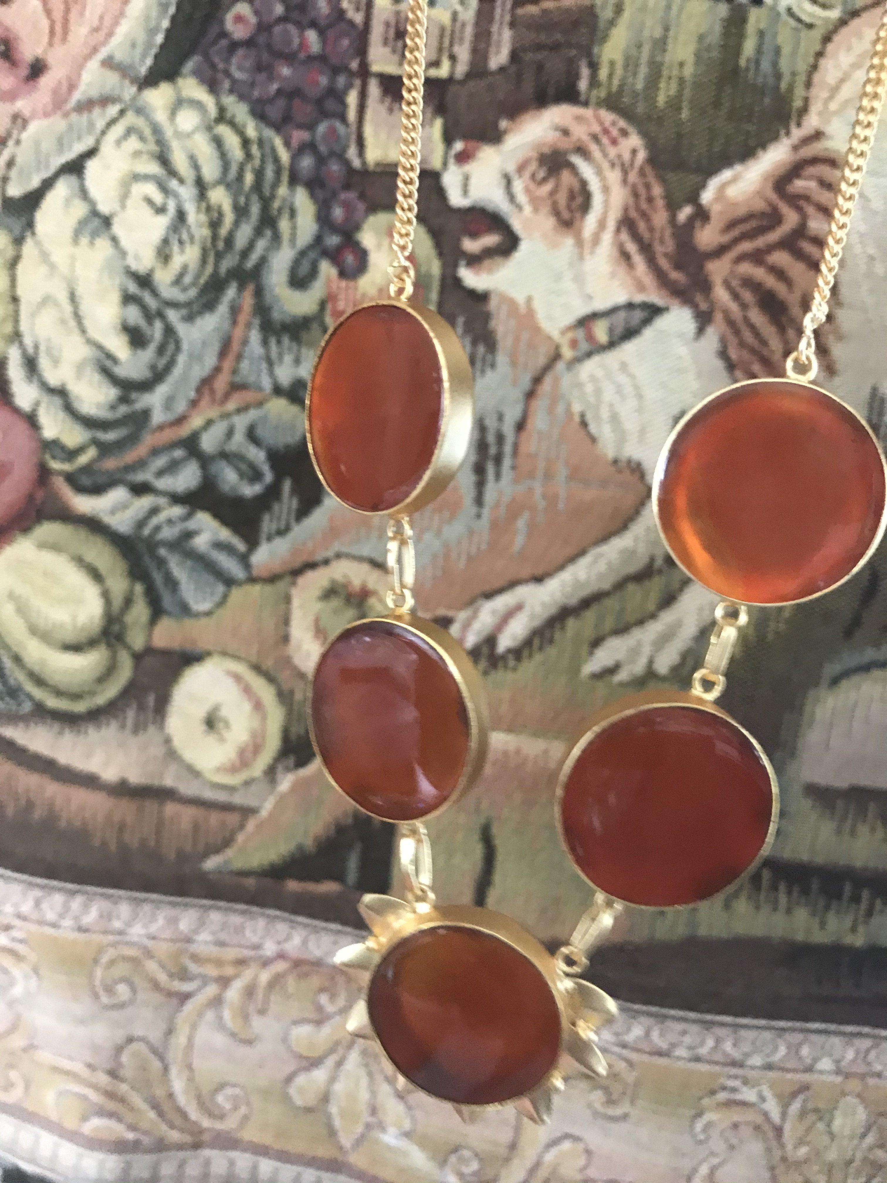 Handmade Large Carnelian Gemstone Gold Plated Necklace 18" - Shop Thrifty Treasures