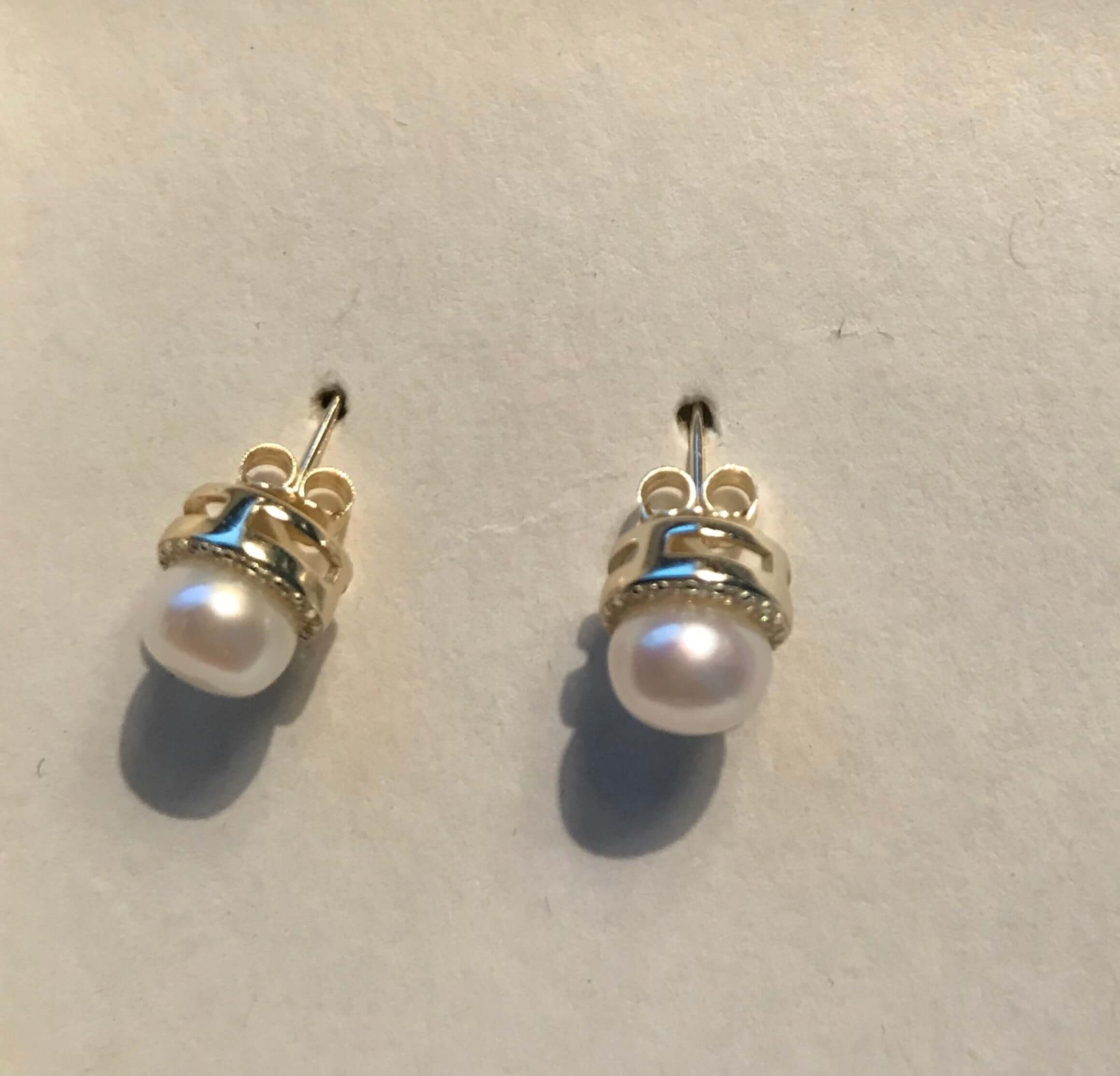 14K Beautiful 7 mm White Pearl Halo Earrings