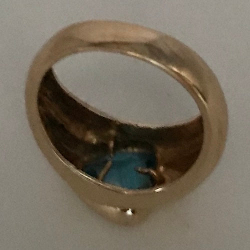 Italian 14k Yellow Gold Trillion Blue Topaz Ring
