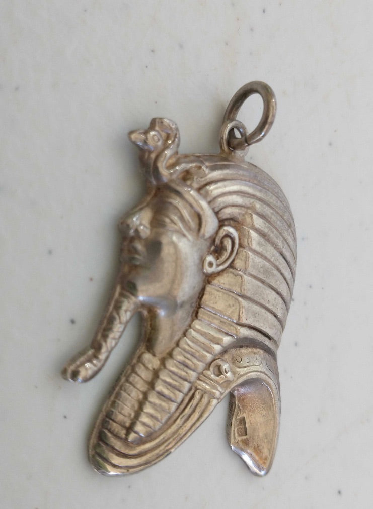 Vintage Sterling 925 Egyptian pharaoh head pendant 13 g