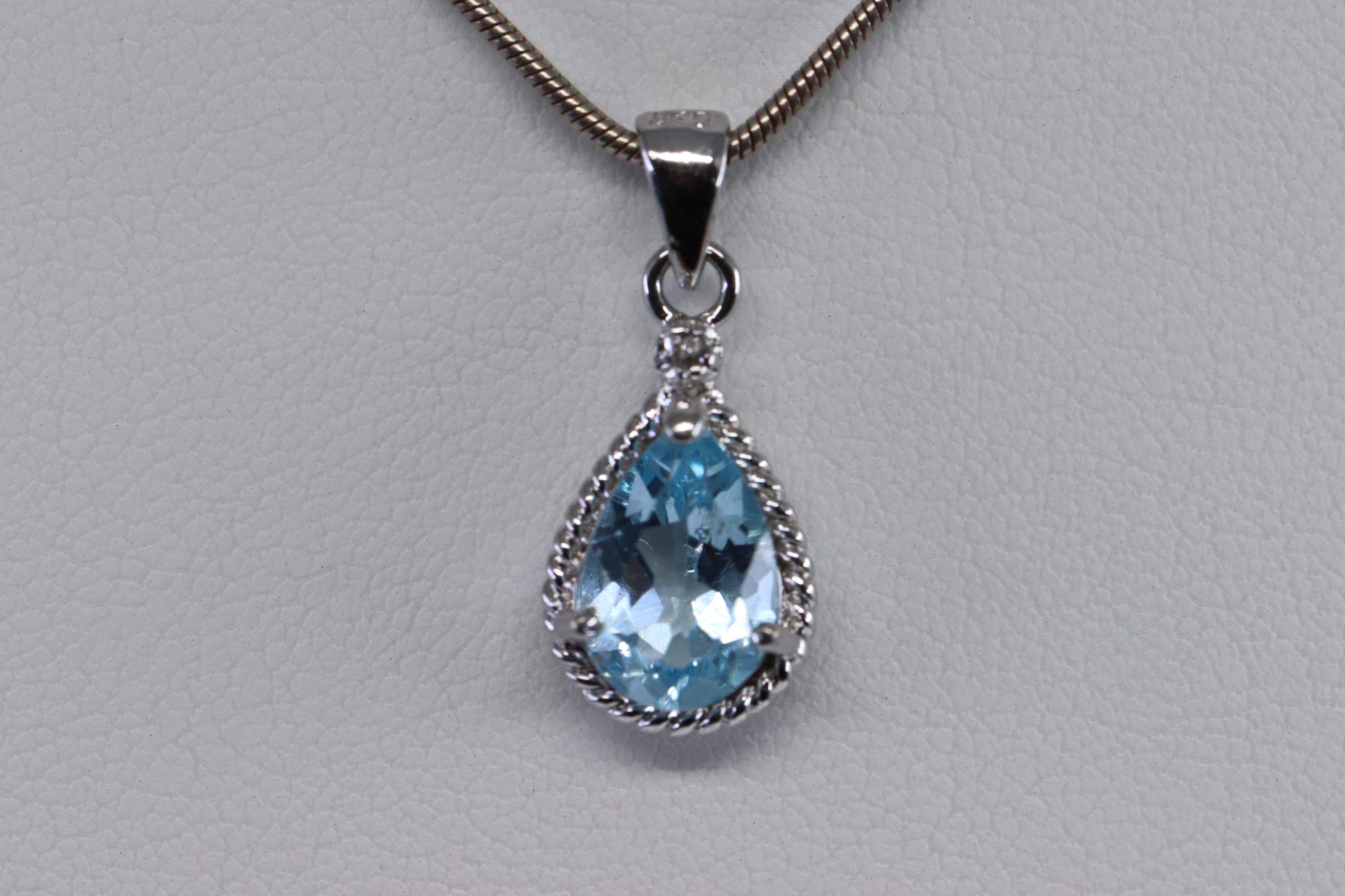 Large Blue Topaz Teardrop Sterling Silver Necklace - Shop Thrifty Treasures