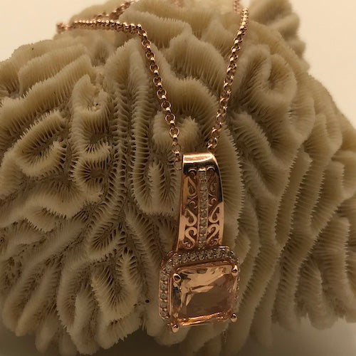 Quality 4.55 ct Lab-created Morganite Designer Pendant Necklace