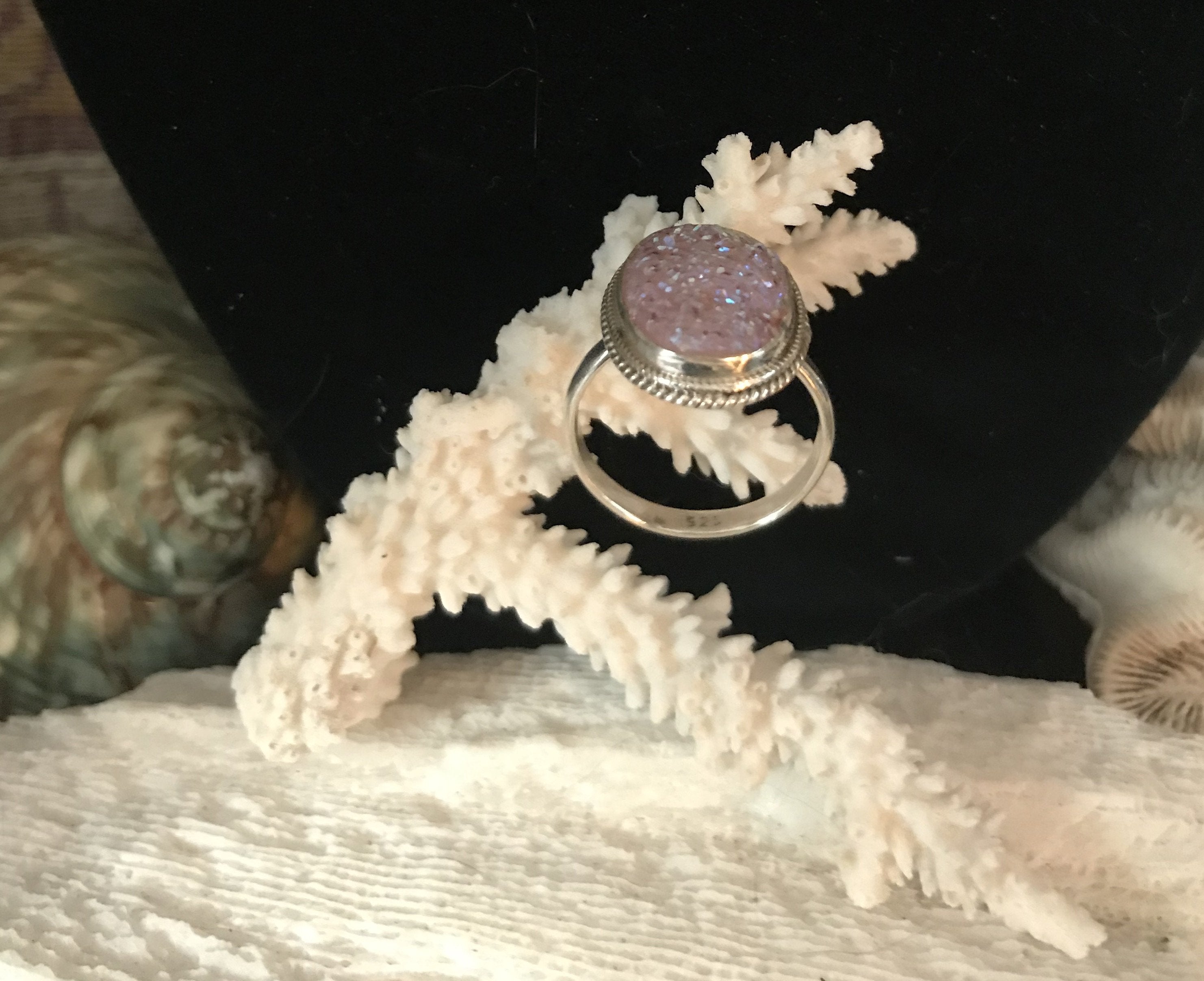 Sterling Natural Titanium Druzy Sparkling Gemstone Ring Size 9.5 - Shop Thrifty Treasures