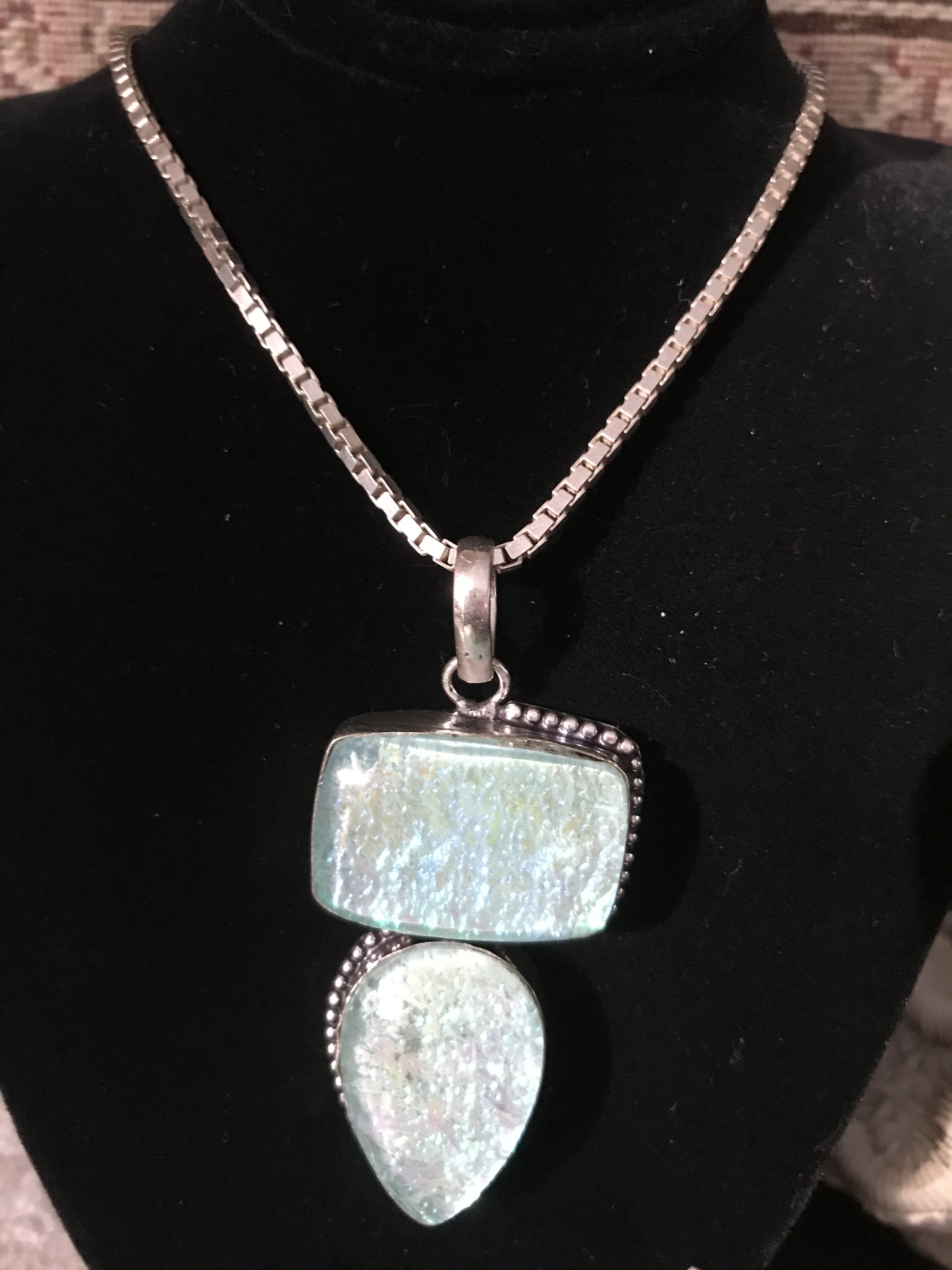 Large Opal Quartz Silver Pendant on Sterling Silver Box Chain - Shop Thrifty Treasures