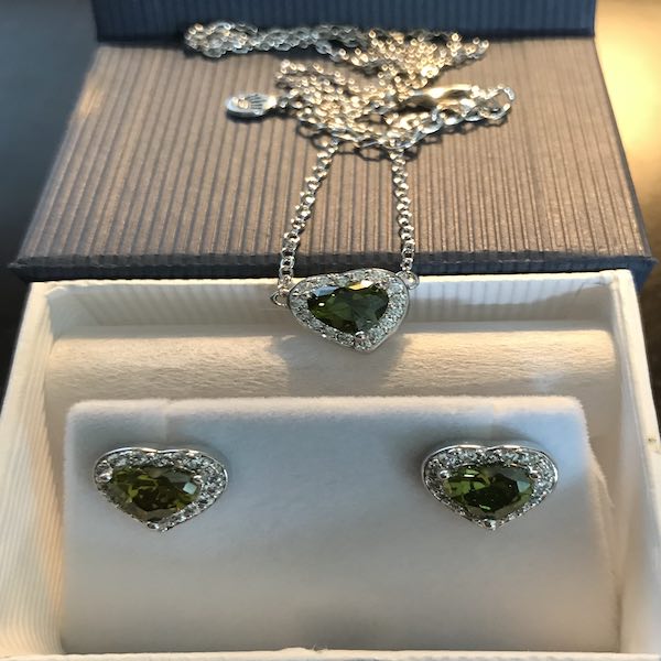 Peridot Heart Necklace and Earrings