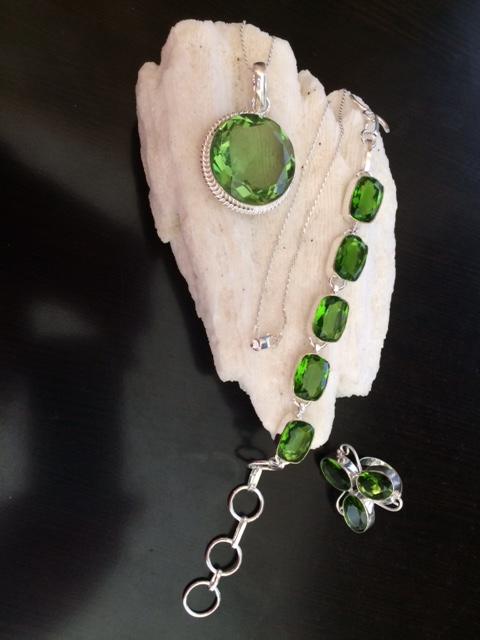 Peridot Quartz Round Handmade Pendant 1.5", Necklace, Ring & Bracelet Set - Shop Thrifty Treasures