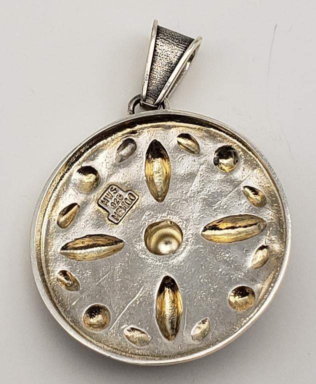 925 Sterling Silver Mexican Designer Large Circular Pendant - Shop Thrifty Treasures