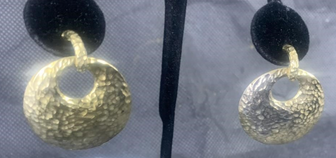 Designer Italian Hammered Gold Overlay Earrings