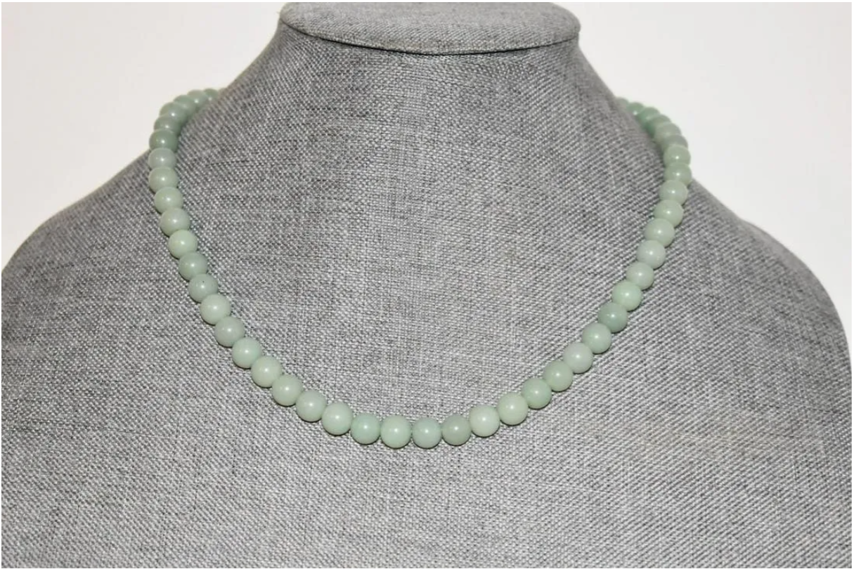 Antique Green Jade Necklace w/ Chinese Mark Longevity