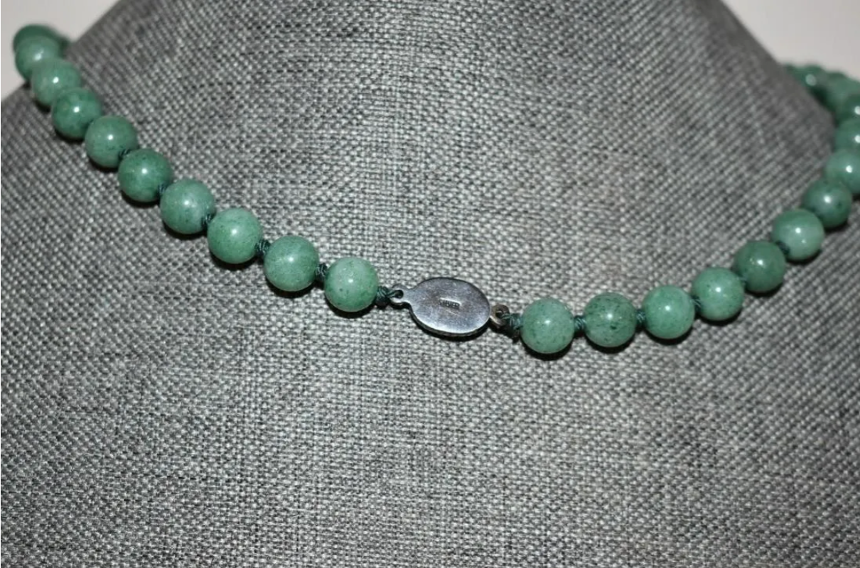 Vintage Chinese Green Jade Knotted 22" Strand Necklace