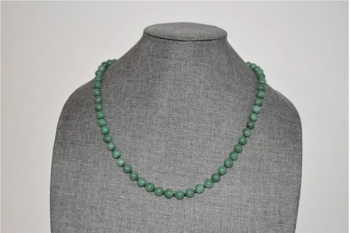 Vintage Chinese Green Jade Knotted 22" Strand Necklace
