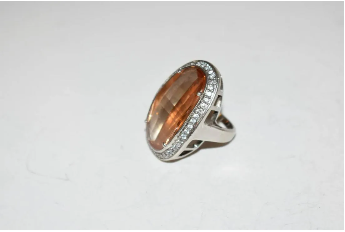 Vintage Large Sterling Silver Elongated Tangerine Tourmaline Ring Size 7