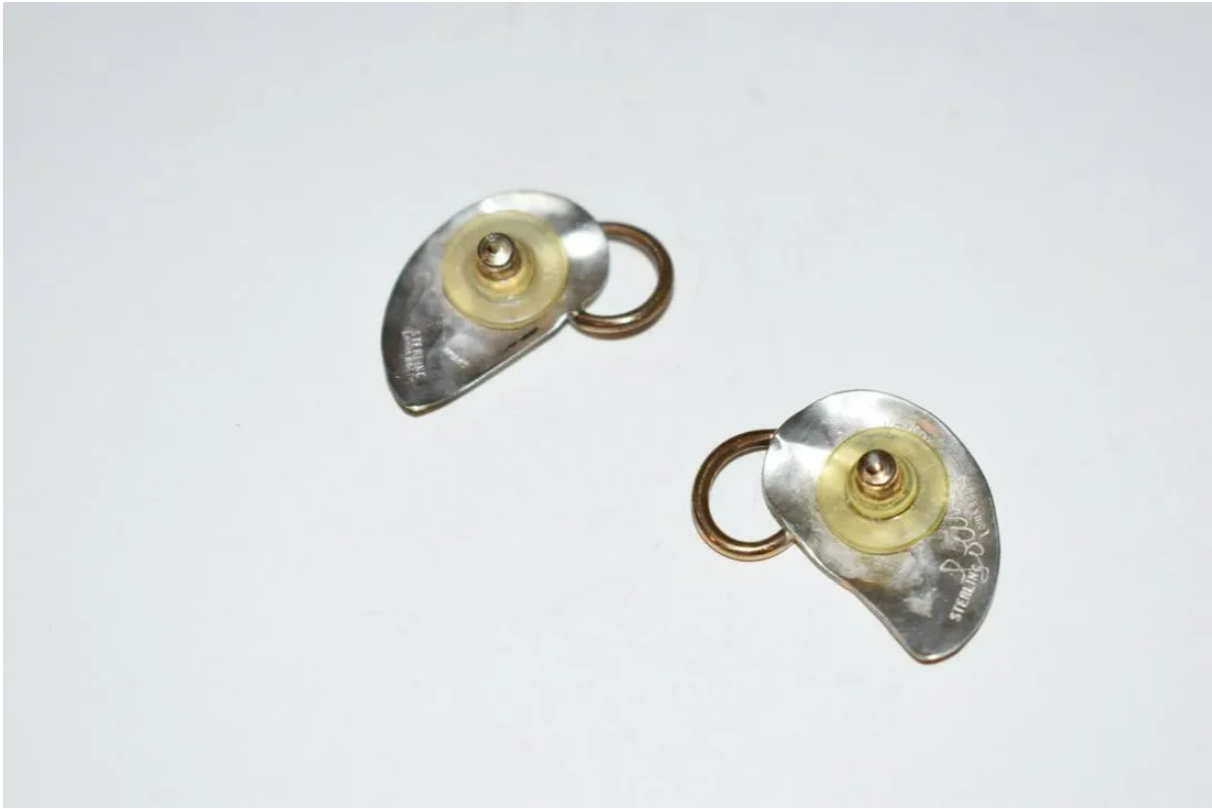Vintage Louis Booth Brass And Sterling Silver Earrings