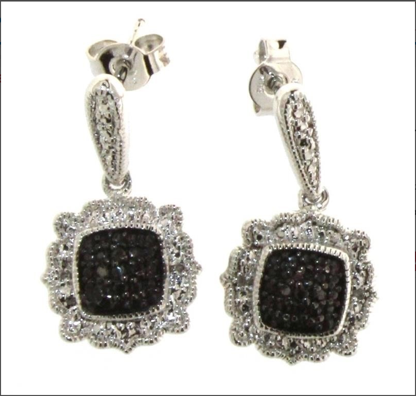 Genuine Elegant Black & White Pave Diamond Earrings
