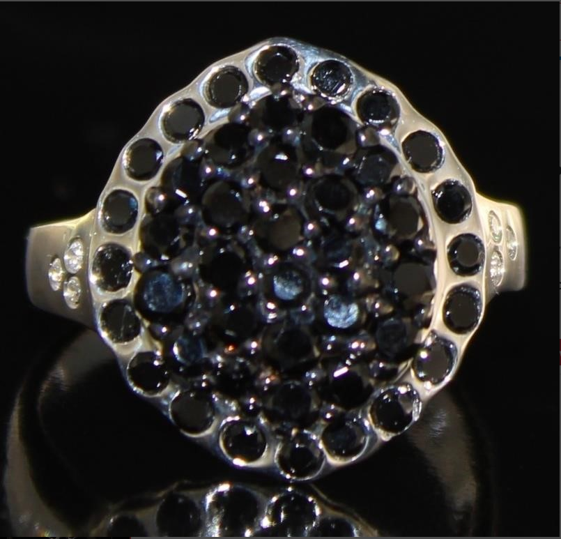 Elegant 2.20 ct Black Diamond Pave Oval Ring Size 7.75