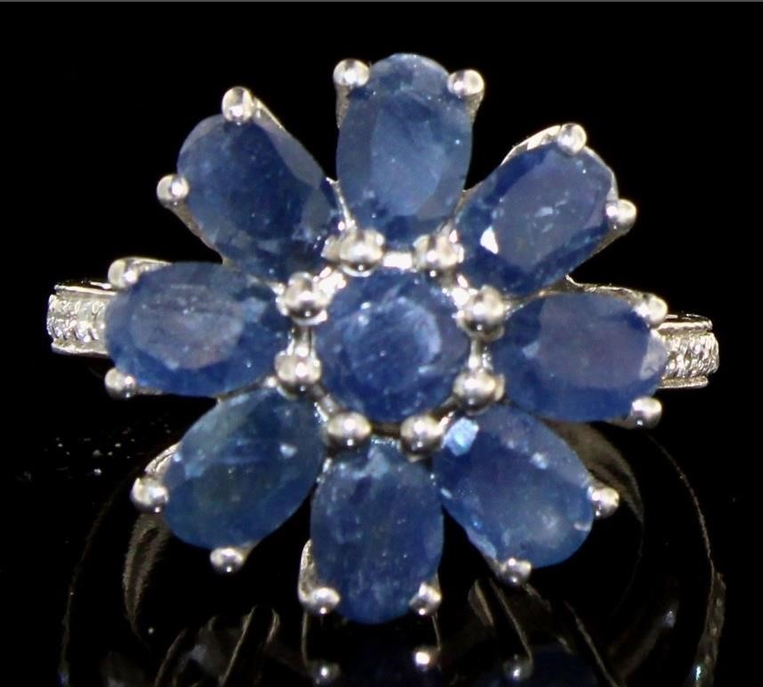 Natural 5.11 ct Sapphire Floral Sterling Ring