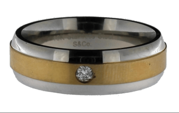 Gold and Stainless Men's Diamond Solitaire Ring