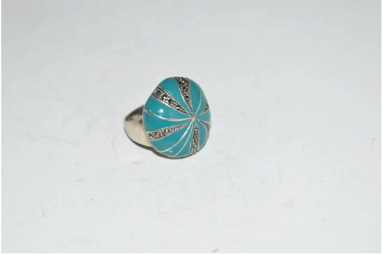 Vintage Sterling Silver Turquoise Marcasiite Ring Size 7.5