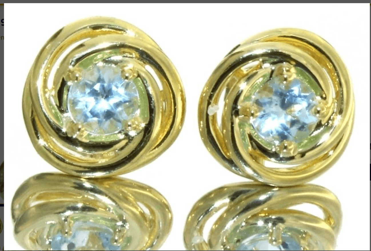 14k Gold Round Natural Blue Topaz Stud Earrings