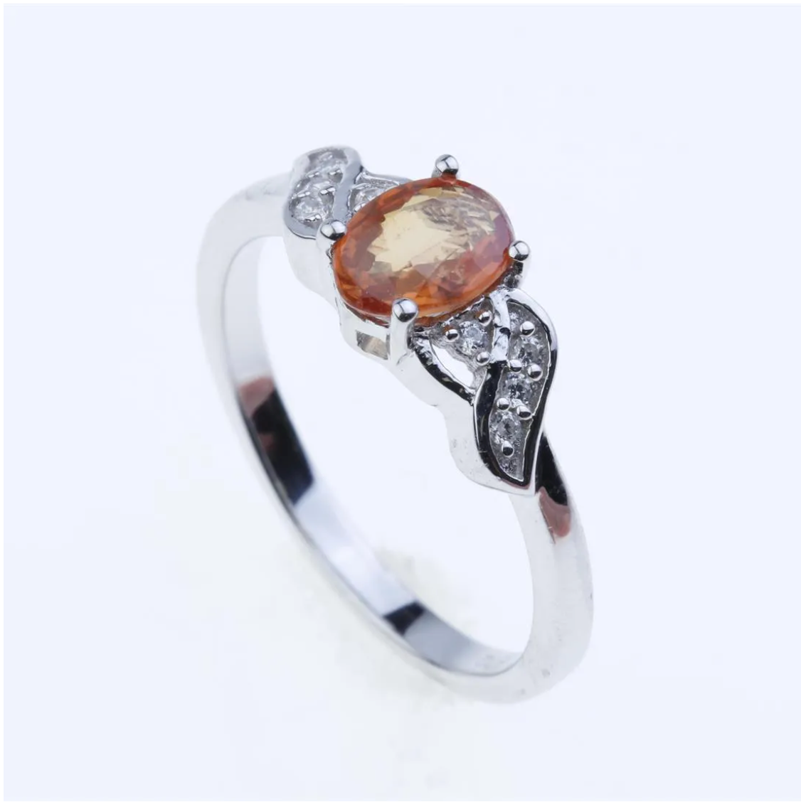 Oval Orange Sapphire & Zircon Silver Engagement Ring