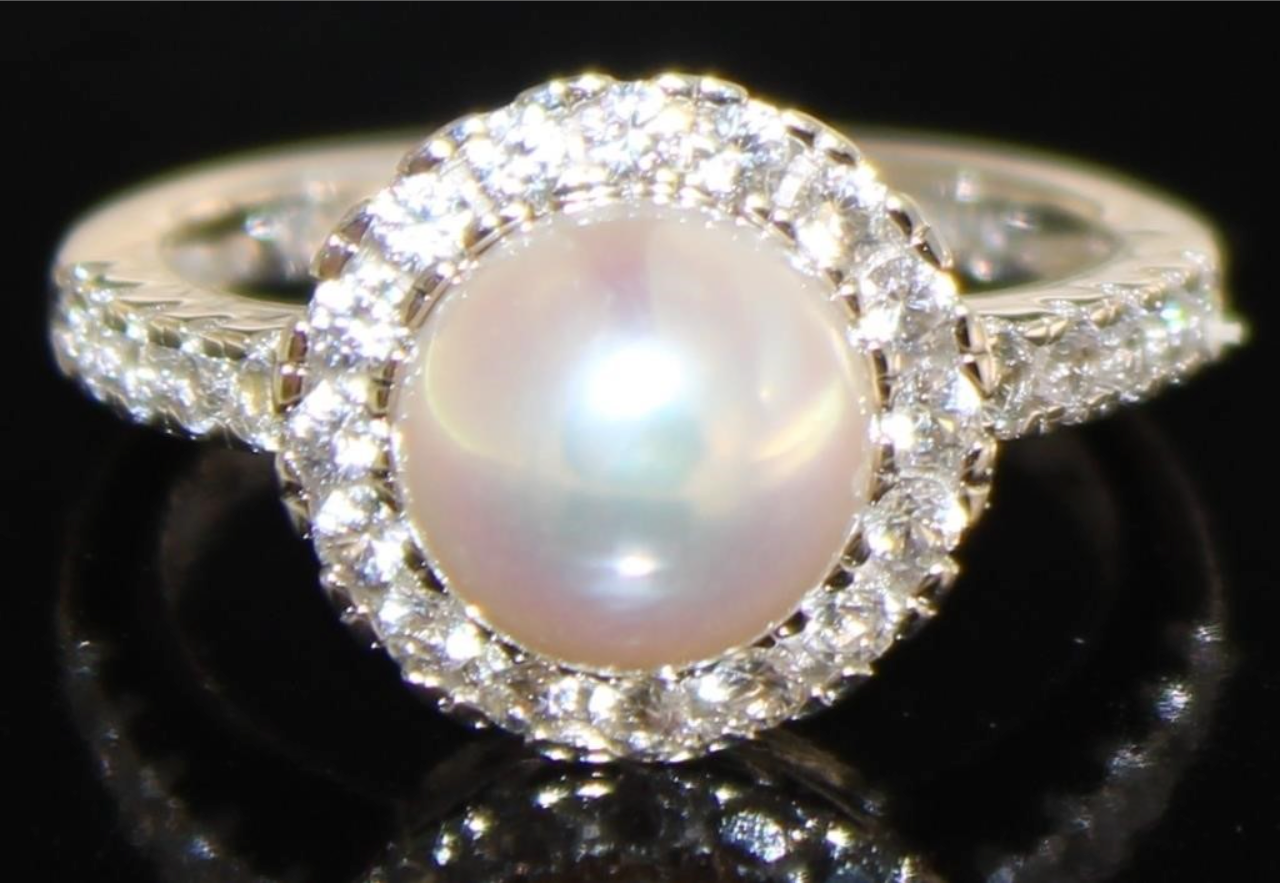 Natural 7mm Cultured Halo Pearl Ring