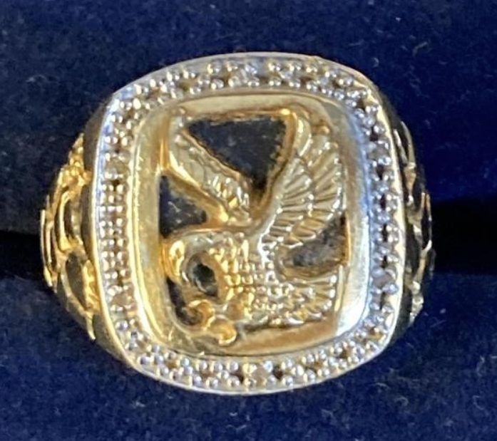 Men's Diamond 10K Gold Eagle on Black Onyx Ring w/ White Gold