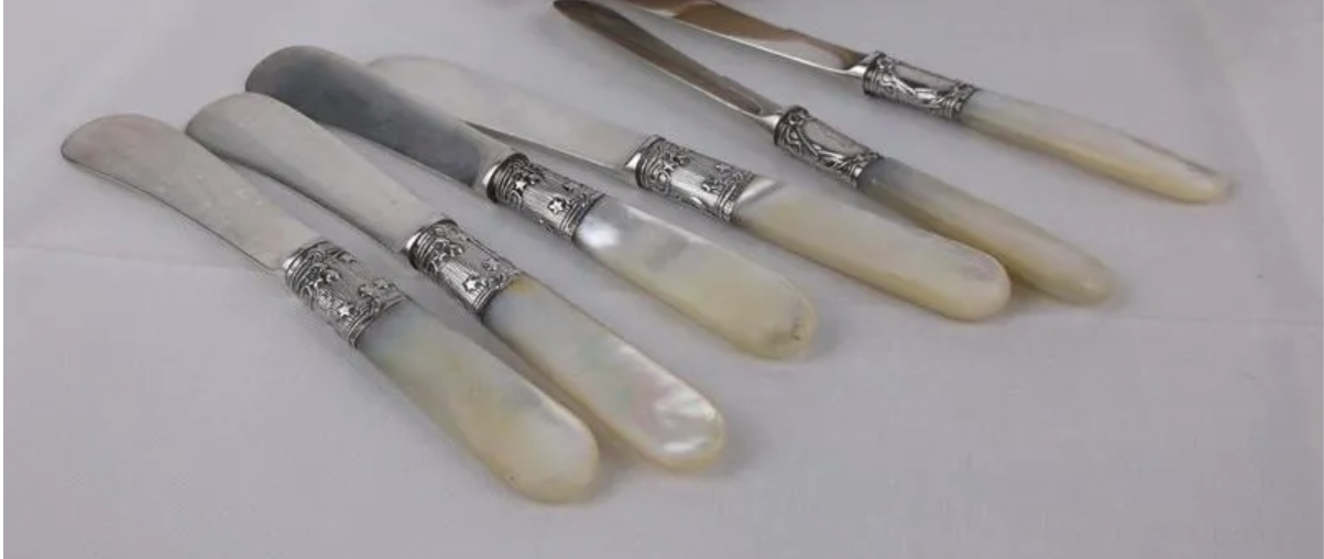 Shelton Antique Sterling Silver Mother of Pearl Charcuterie Knife Set
