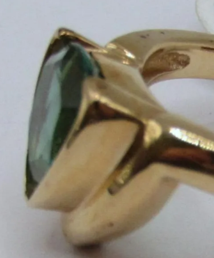 Italian Trillion Natural Emerald 14k Yellow Gold Ring