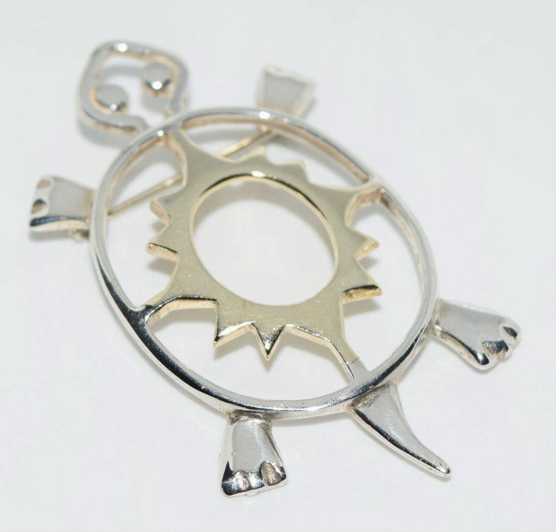 Signed Sterling Silver Artisan Designed Southwestern Turtle Brooch Pin - Shop Thrifty Treasures