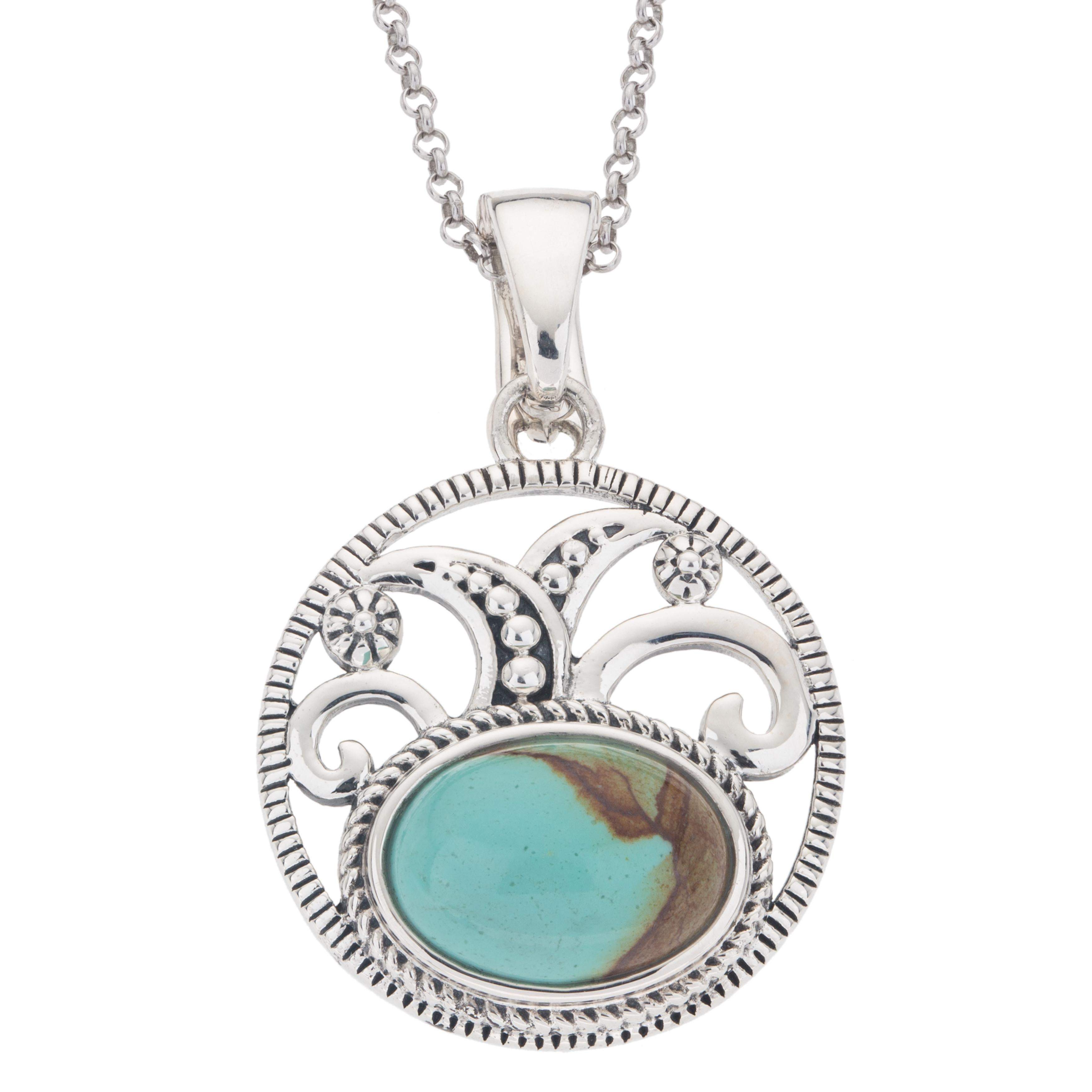 925 Silver 14x10mm Oval #8 Mine Turquoise Pendant Necklace - Shop Thrifty Treasures