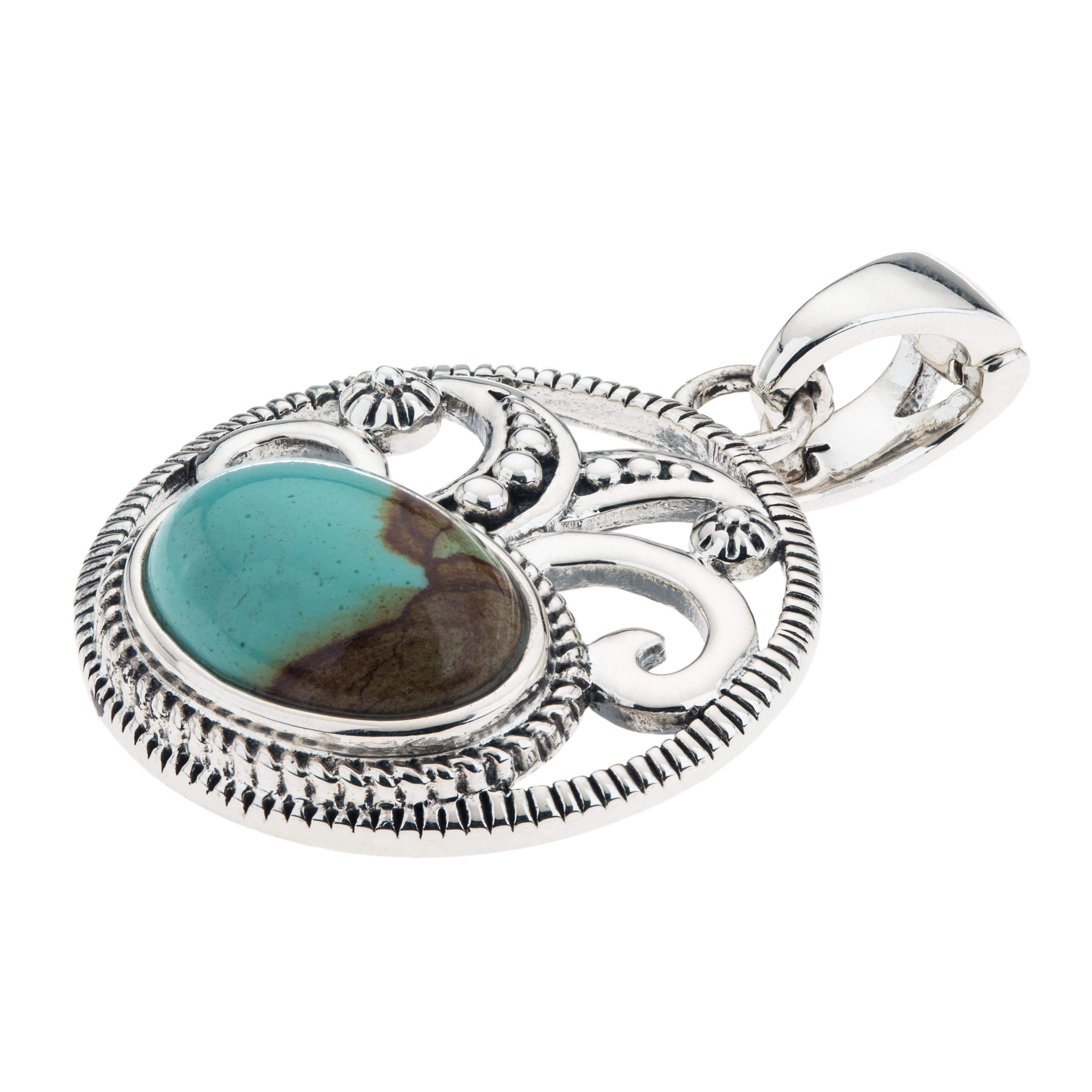 Silver 30x23mm Oval #8 Turquoise Pendant Necklace - Shop Thrifty Treasures