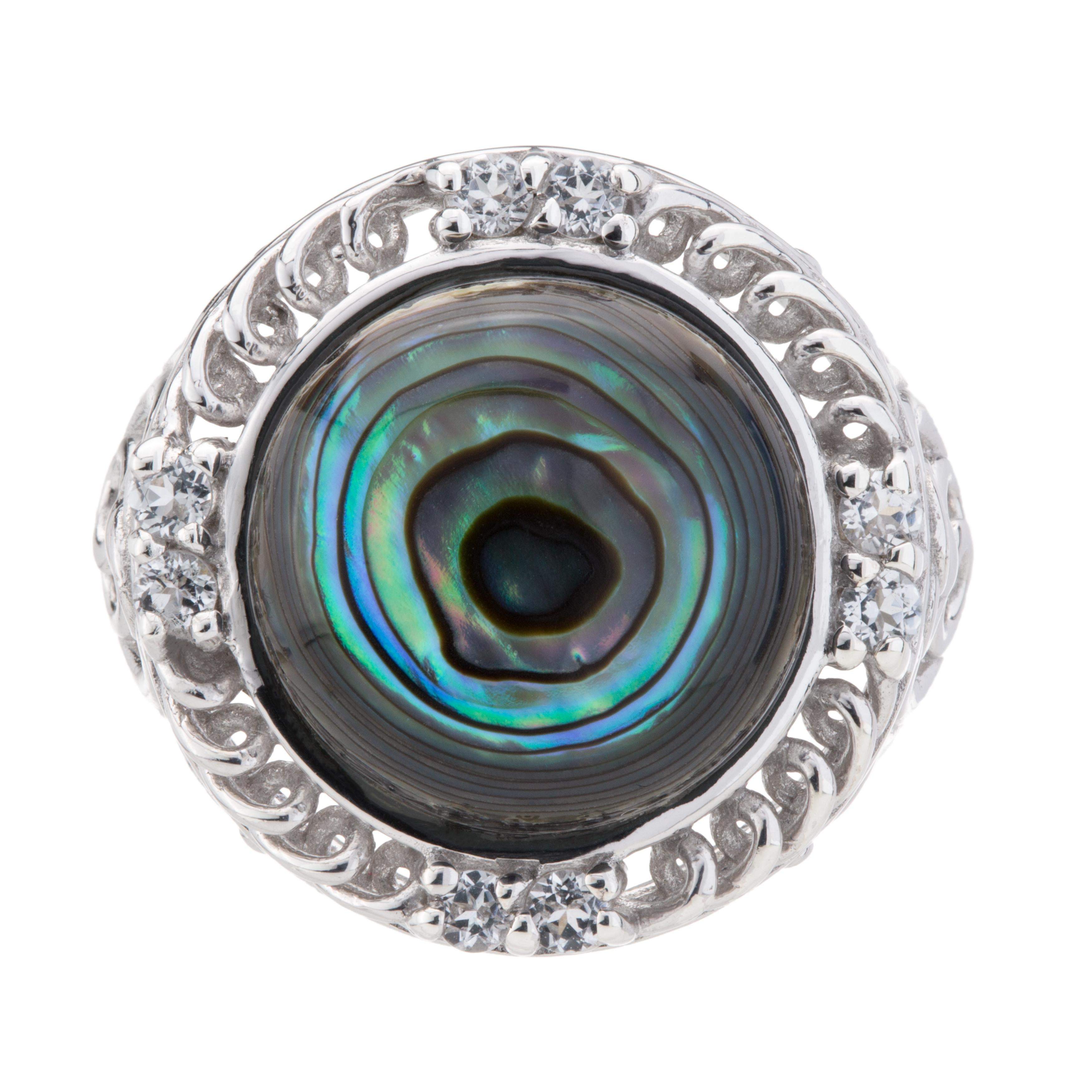 Silver Abalone & White Topaz Textured Ring-Size 9 - Shop Thrifty Treasures