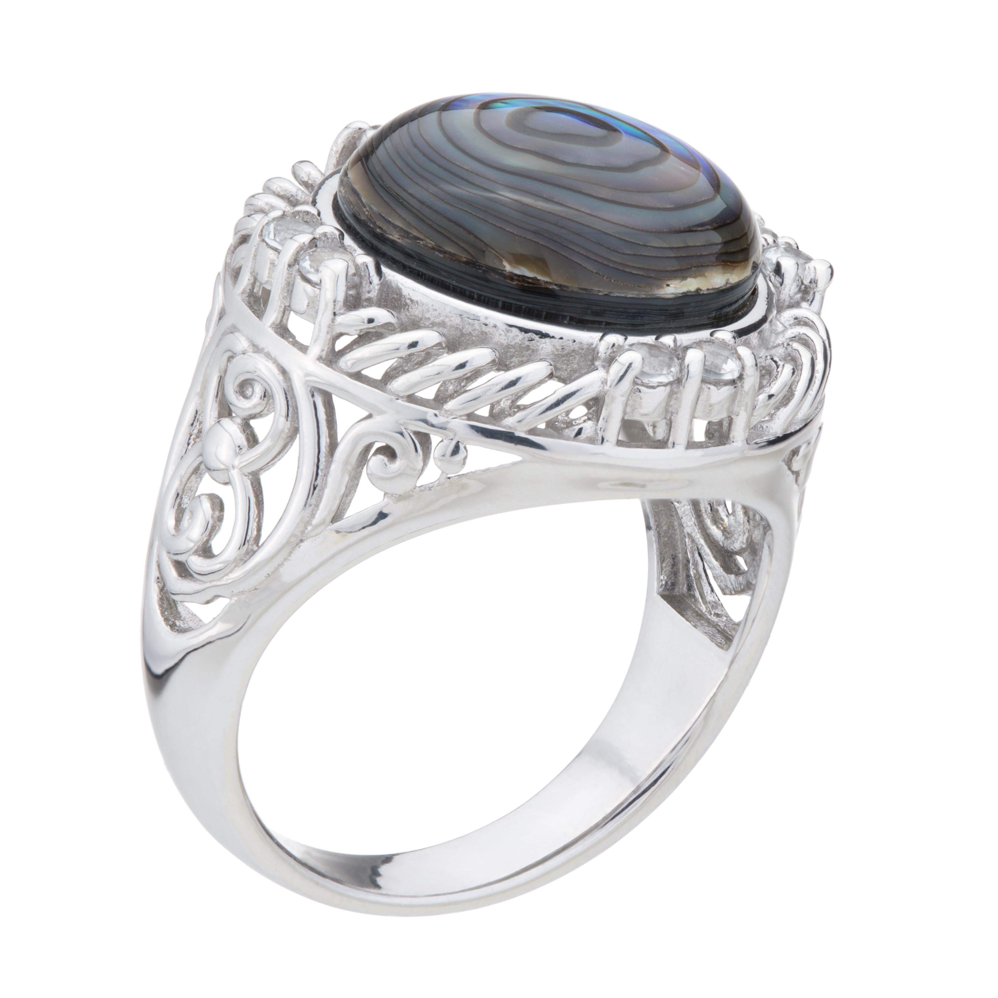 Silver Abalone & White Topaz Textured Ring-Size 9 - Shop Thrifty Treasures