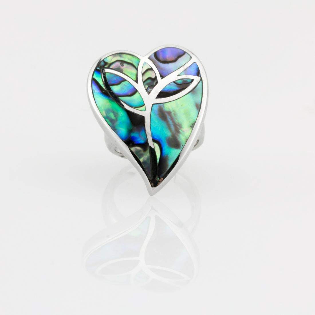 Silver Freeform Abalone Heart Inlay Ring Size 5 - Shop Thrifty Treasures